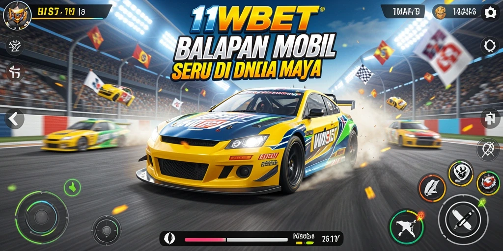 Screenshot 11WBET menampilkan mobil balap di lintasan yang menegangkan.