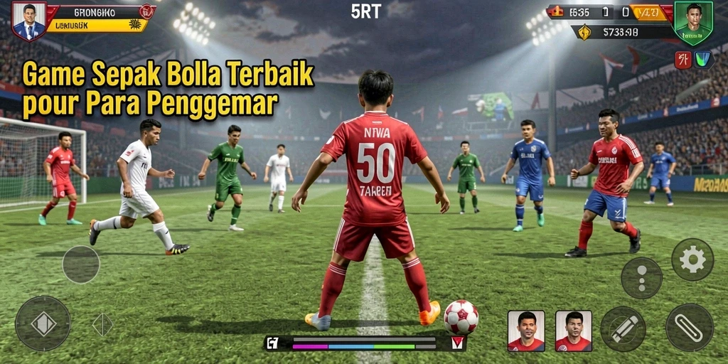 Tampilan gameplay menarik di lapangan sepak bola.