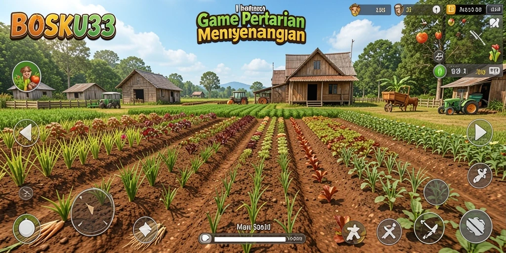 Tangkapan layar utama BOSKU33 menampilkan gameplay bertani yang seru.