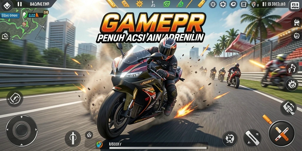Tampilan gameplay GAMERP yang menegangkan di lintasan balap motor.