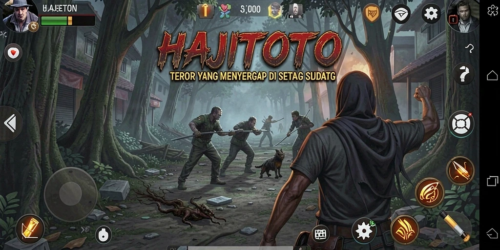 Tangkapan layar gameplay mencekam HAJITOTO dengan suasana kegelapan yang menakutkan.