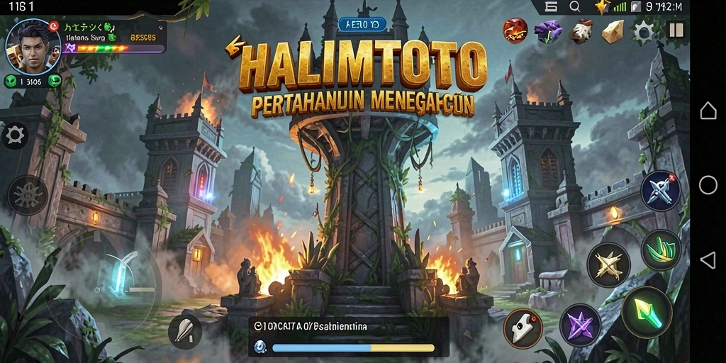 Screenshot gameplay HALIMTOTO yang menampilkan aksi pertahanan menara yang seru.