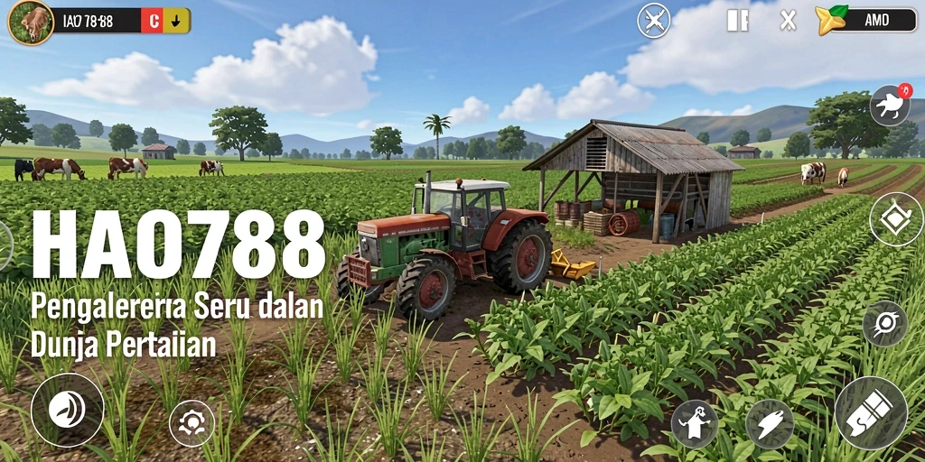 Tampilan gameplay HAO788 dengan petani yang sedang merawat tanaman.