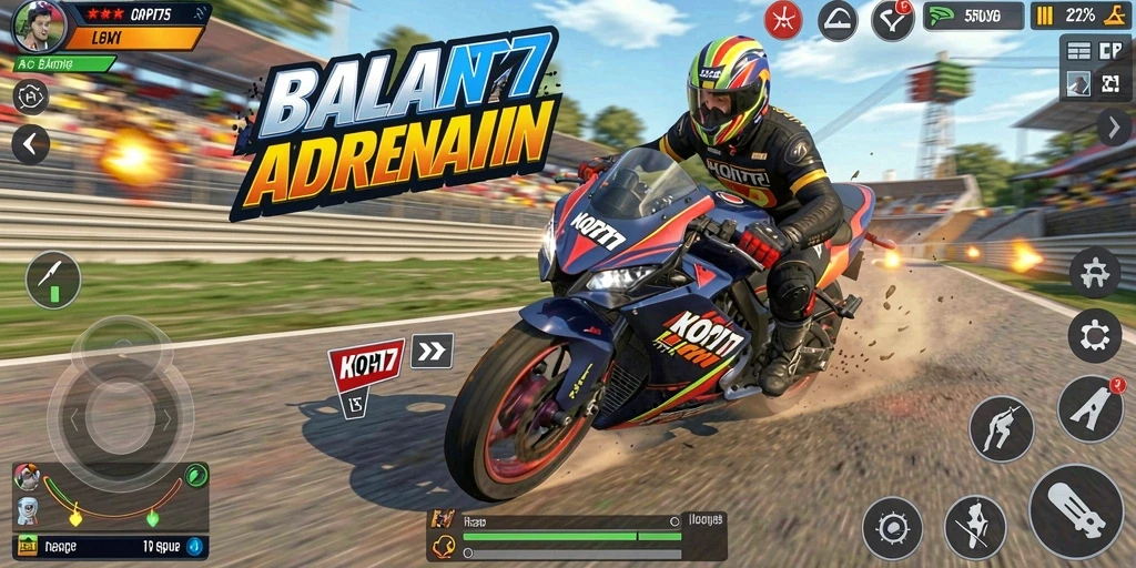 Tampilan seru gameplay KOPI77 dengan aksi balapan motor.