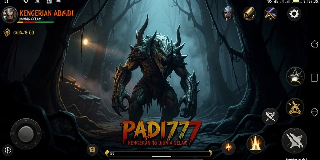 Gameplay PADI777 menampilkan kegelapan dan makhluk menyeramkan yang mengejar.