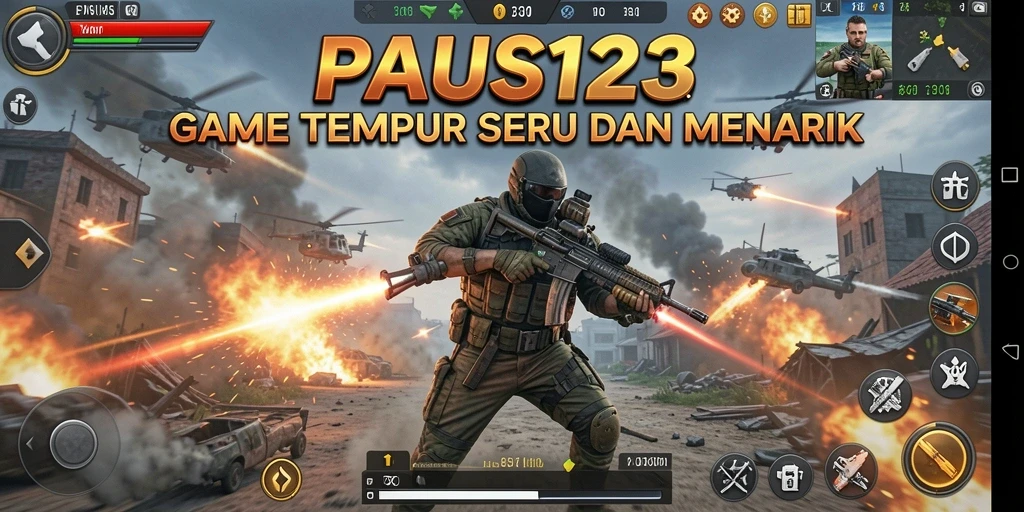 Tampilan menegangkan gameplay PAUS123 dalam pertempuran TPS.