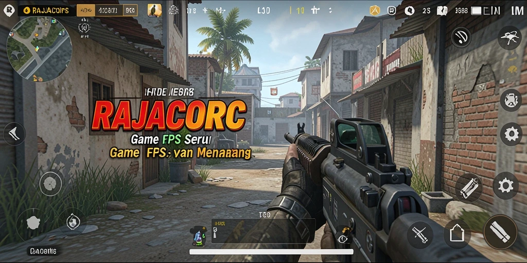 Tampilan gameplay seru dari RAJACORC dengan aksi tembak-menembak intens.