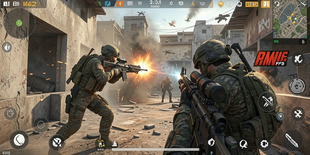 Screenshot gameplay <strong>REMI62</strong> yang menunjukkan aksi tembak-menembak yang mendebarkan.