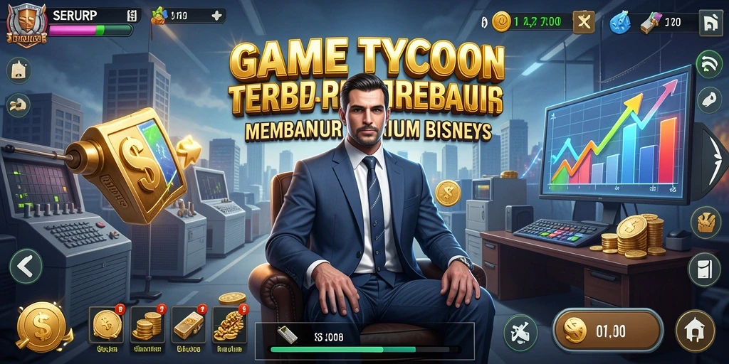 Tampilan gameplay SERURP yang menunjukkan pengelolaan bisnis Tycoon.