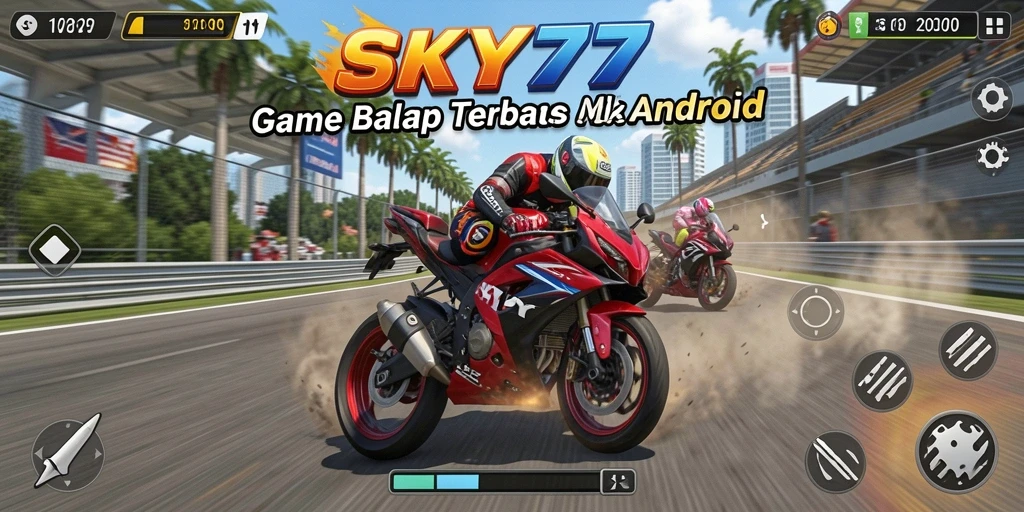 Tampilan gameplay SKY77 dengan balapan motor yang menegangkan.